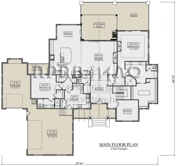 Проект одноэтажного дома с гаражом на три и более машин в американском стиле S5-255 (5631-00129)