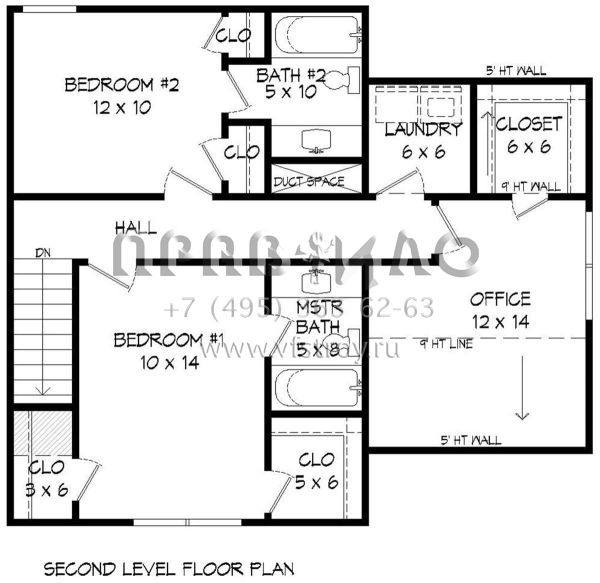 Проект двухэтажного дома с гаражом на одну машину в стиле Ранчо S5-130 (940-00148)