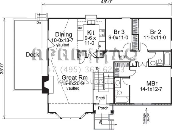 Проект двухэтажного дома с гаражом на две машины в стиле Ранчо S5-193 (5633-00139)