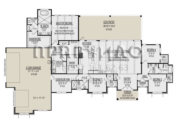 Проект одноэтажного дома с гаражом на три и более машин в современном стиле S5-262 (9300-00007)