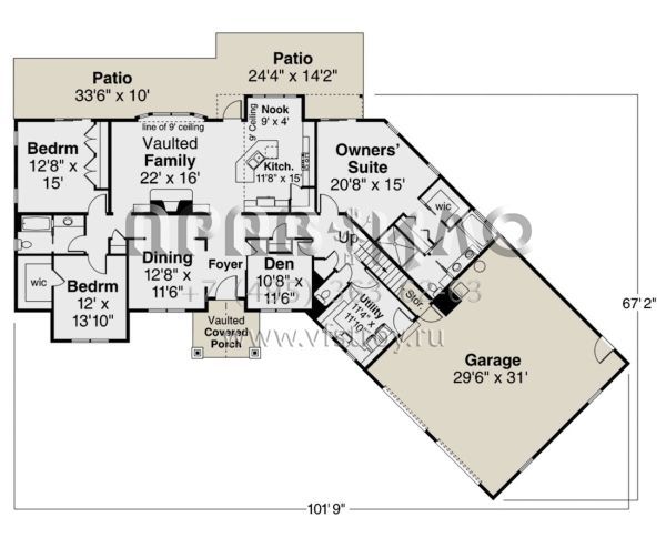Проект одноэтажного дома с гаражом на две машины в американском стиле S5-233 (035-00949)