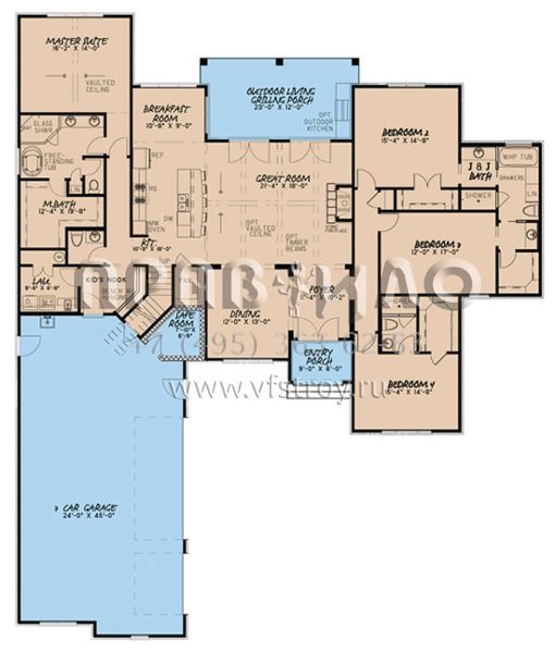 Проект одноэтажного дома с гаражом на три и более машин в английском стиле S5-265 (8318-00034)