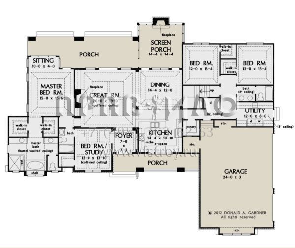 Проект одноэтажного дома с гаражом на три и более машин в стиле Ранчо S5-235 (2865-00008)