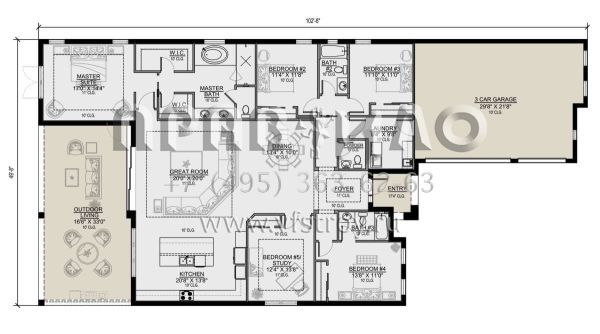 Проект одноэтажного дома с гаражом на три и более машин в современном стиле S5-262 (5565-00085)