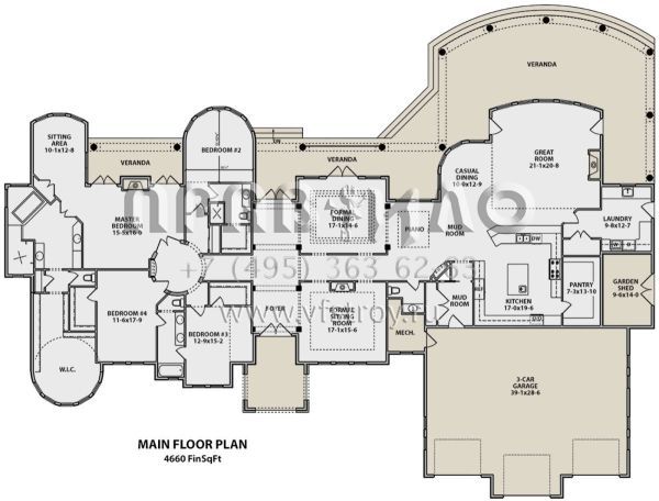 Проект одноэтажного дома с гаражом на три и более машин в прибрежном стиле S5-433 (5631-00067)