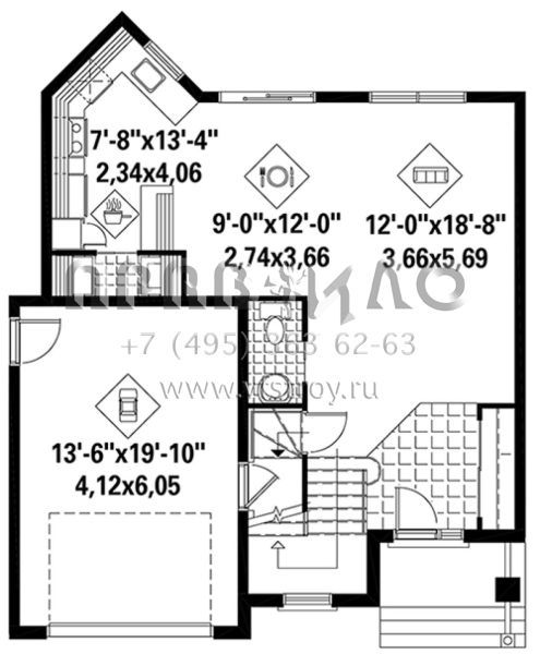 Проект двухэтажного дома с гаражом на одну машину в английском стиле S5-149 (6146-00217)
