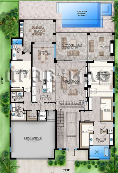 Проект двухэтажного дома хай-тек с гаражом и вторым светом S5-350 (207-00079)