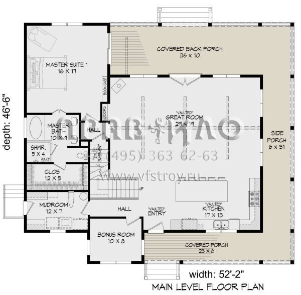Проект двухэтажного дома с гаражом на две машины в стиле Ранчо S5-204 (940-00181)