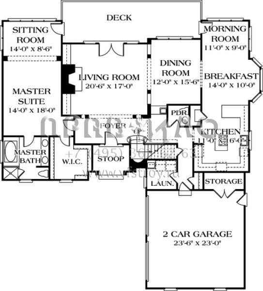 Проект двухэтажного дома с гаражом на две машины в стиле Ранчо S5-265 (3323-00202)