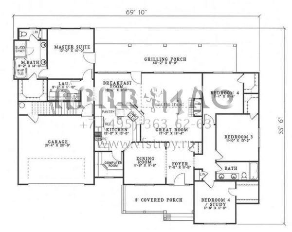 Проект одноэтажного дома с гаражом на две машины в стиле Ранчо S5-202 (110-00416)