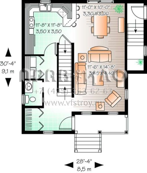 Проект двухэтажного дома без гаража в стиле Ранчо S5-125 (034-00471)
