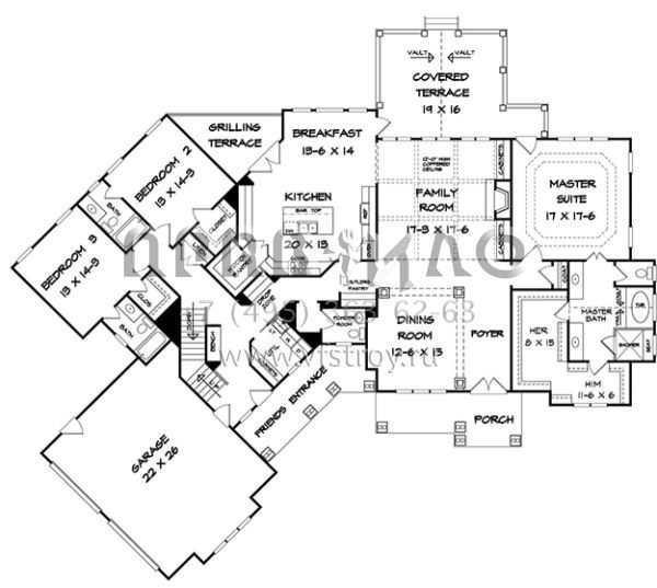 Проект одноэтажного дома с гаражом на две машины в американском стиле S5-282 (6082-00010)