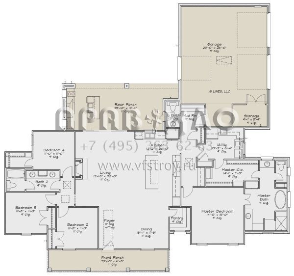 Проект одноэтажного дома с гаражом на две машины в стиле Ранчо S5-210 (2880-00002)