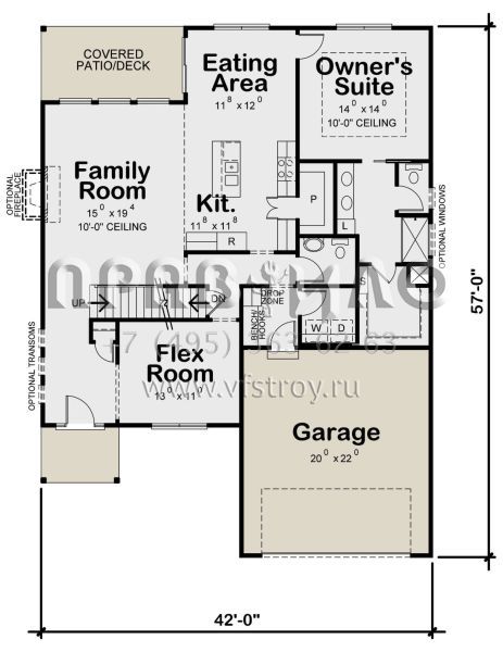 Проект двухэтажного дома с гаражом на две машины в стиле Ранчо S5-200 (402-01696)