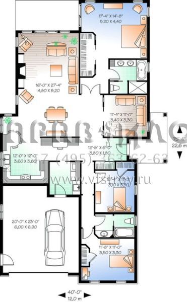 Проект одноэтажного дома с гаражом на две машины в прибрежном стиле S5-195 (034-00203)