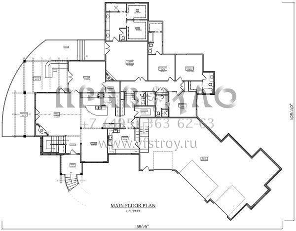 Проект одноэтажного дома с гаражом на три и более машин в стиле Ранчо S5-349 (5631-00083)