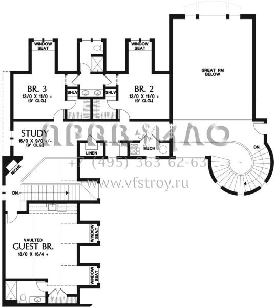 Проект двухэтажного дома с гаражом на три и более машин в стиле Ранчо S5-664 (2559-00779)