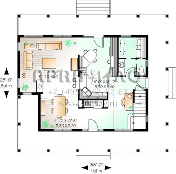 Проект двухэтажного дома без гаража в стиле Ранчо S5-171 (034-00771)
