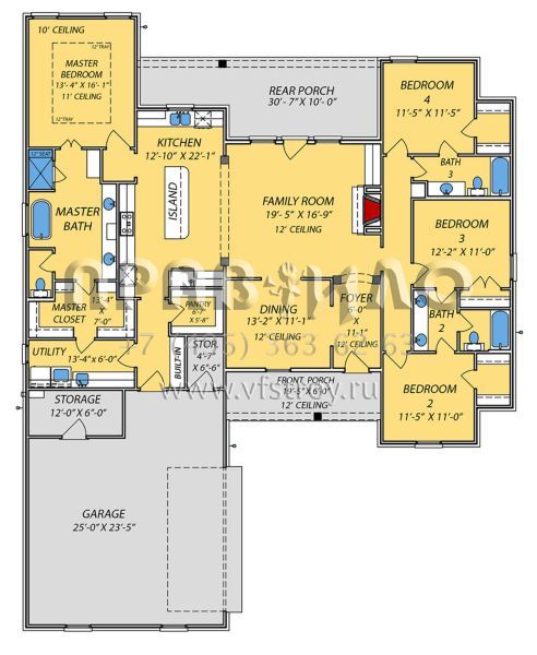 Проект одноэтажного дома с гаражом на две машины в стиле Ранчо S5-216 (9279-00028)