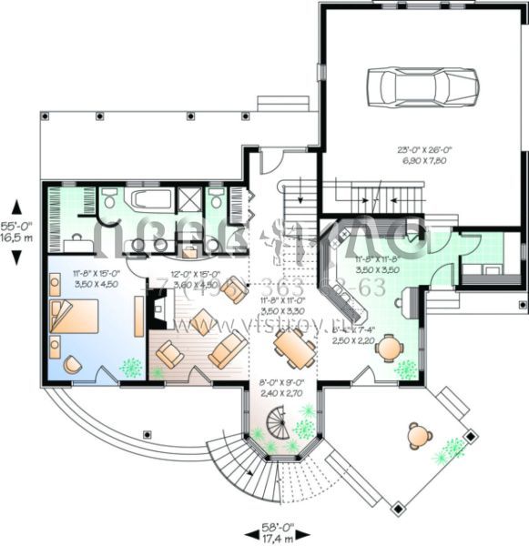 Проект двухэтажного дома с гаражом на две машины в стиле Ранчо S5-181 (034-00029)