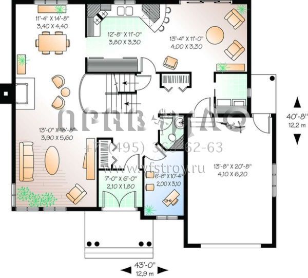 Проект двухэтажного дома с гаражом на одну машину в английском стиле S5-194 (034-00394)