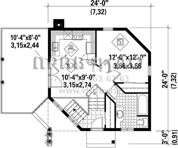 Проект одноэтажного дома с гаражом на одну машину в современном стиле S5-99 (6146-00128)