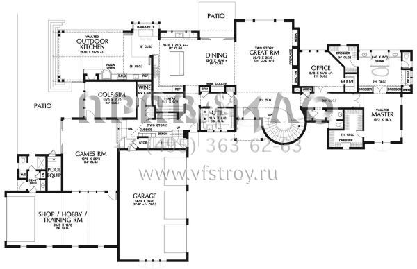 Проект двухэтажного дома с гаражом на три и более машин в стиле Ранчо S5-664 (2559-00779)
