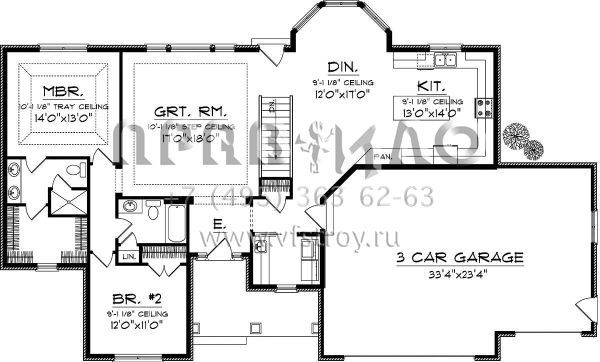 Проект одноэтажного дома с гаражом на три и более машин в стиле Ранчо S5-153 (1020-00230)
