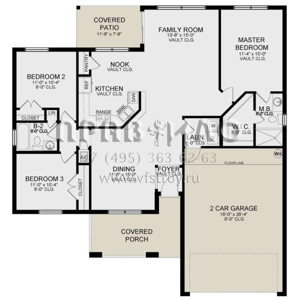 Проект одноэтажного дома с гаражом на две машины в стиле Ранчо S5-138 (3978-00222)
