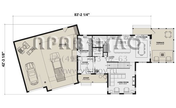 Проект двухэтажного дома с гаражом на две машины в современном стиле S5-339 (034-01327)
