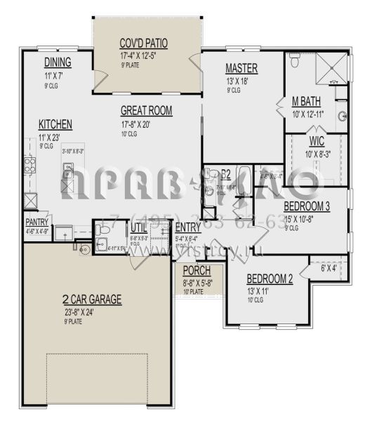 Проект одноэтажного дома с гаражом на одну машину в стиле Ранчо S5-175 (9300-00048)