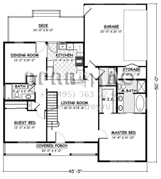 Проект двухэтажного дома с гаражом на две машины в стиле Ранчо S5-194 (526-00027)