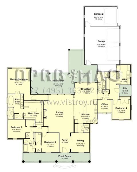 Проект одноэтажного дома с гаражом на три и более машин в стиле Ранчо S5-275 (7516-00044)