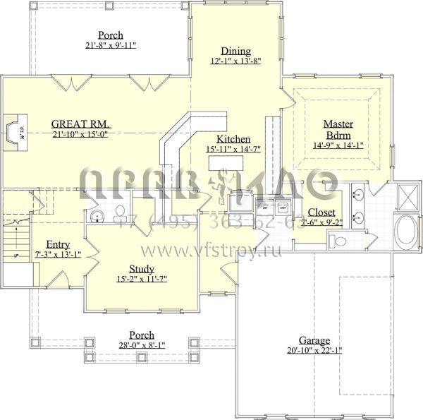 Проект двухэтажного дома с гаражом на две машины в стиле Ранчо S5-249 (6939-00011)