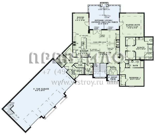 Проект одноэтажного дома с гаражом на три и более машин в английском стиле S5-389 (110-01004)