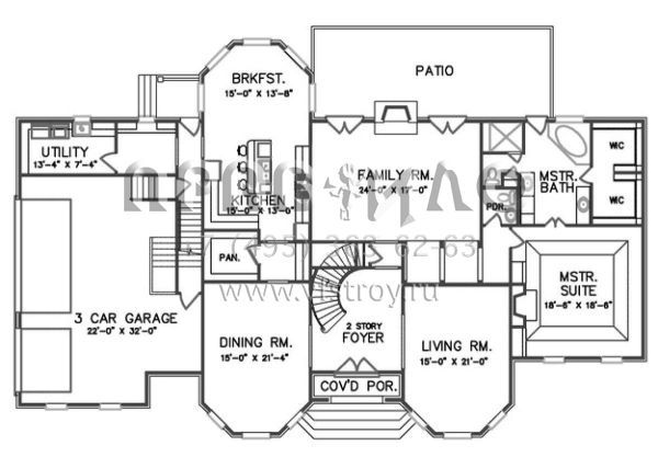 Проект двухэтажного дома с гаражом на три и более машин в английском стиле S5-464 (6819-00024)