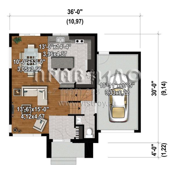 Проект двухэтажного дома с гаражом на одну машину в современном стиле S5-154 (6146-00529)