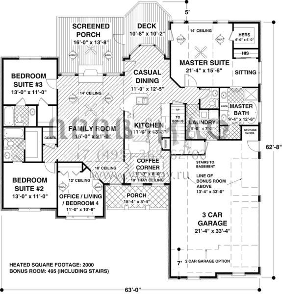 Проект одноэтажного дома с гаражом на три и более машин в стиле Ранчо S5-186 (036-00239)