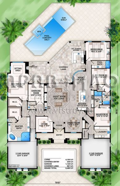 Проект одноэтажного дома с гаражом на три и более машин в прибрежном стиле S5-386 (5565-00025)