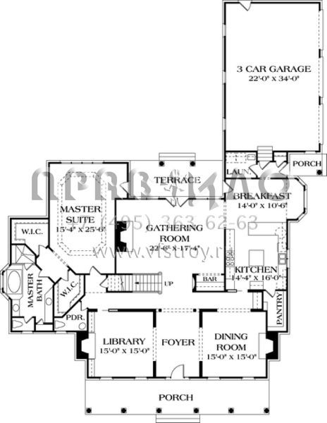 Проект двухэтажного дома с гаражом на три и более машин в стиле Ранчо S5-412 (3323-00449)
