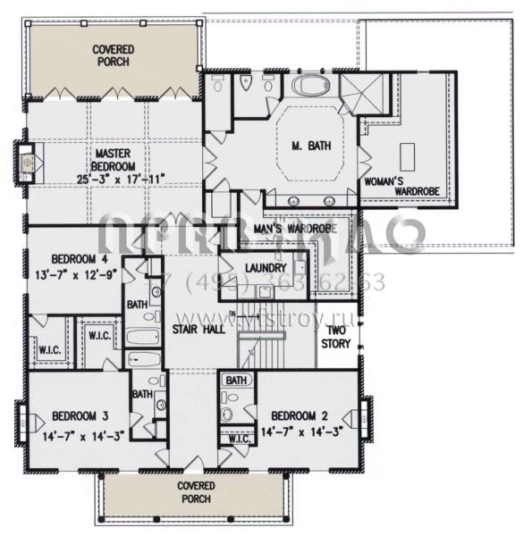 Проект двухэтажного дома с гаражом на три и более машин в стиле Особняк S5-529 (699-00275)