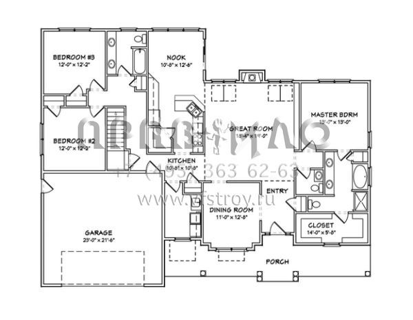 Проект одноэтажного дома с гаражом на две машины в стиле Ранчо S5-186 (849-00034)