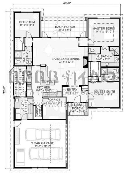 Проект одноэтажного дома с гаражом на две машины в стиле Ранчо S5-182 (3125-00001)
