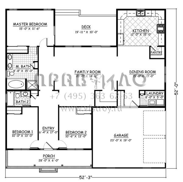 Проект одноэтажного дома с гаражом на две машины в стиле Ранчо S5-171 (526-00060)