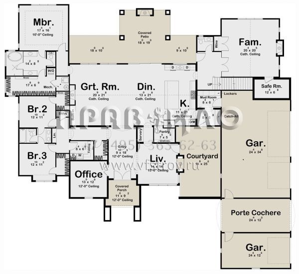 Проект двухэтажного дома с гаражом на три и более машин в современном стиле S5-438 (963-00874)