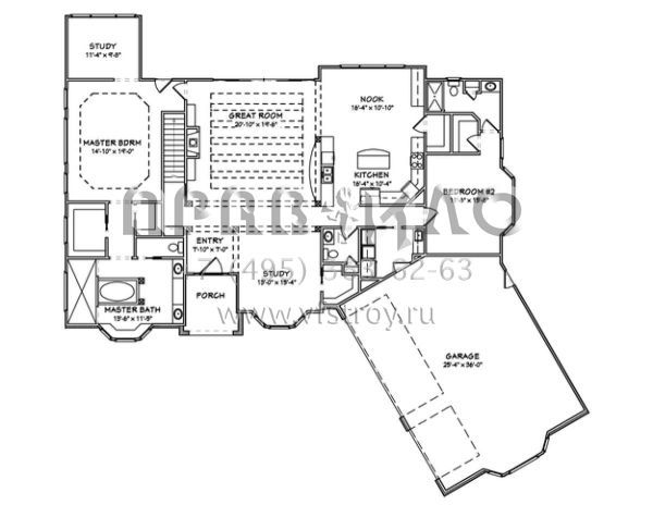 Проект одноэтажного дома с гаражом на три и более машин в английском стиле S5-238 (849-00003)
