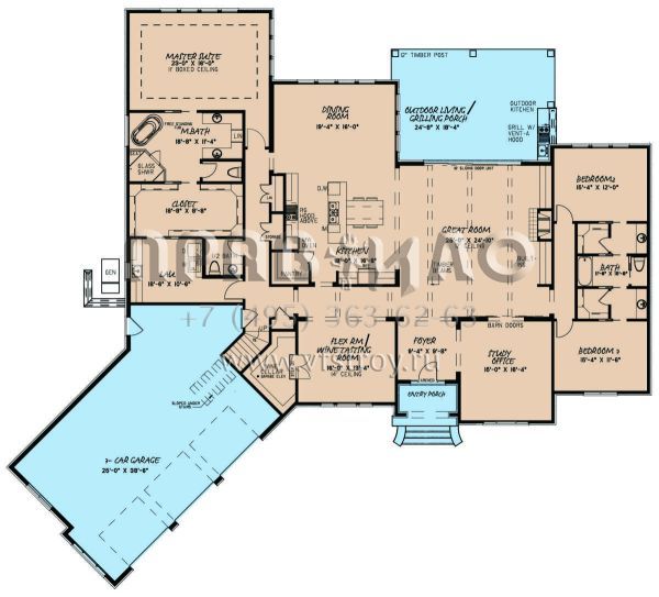 Проект одноэтажного дома с гаражом на три и более машин в английском стиле S5-370 (8318-00138)