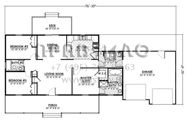 Проект одноэтажного дома с гаражом на две машины в стиле Ранчо S5-127 (526-00052)