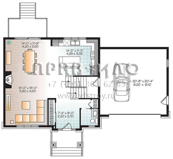 Проект двухэтажного дома с гаражом на две машины в американском стиле S5-201 (034-01111)