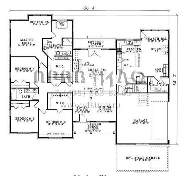 Проект двухэтажного дома с гаражом на две машины в стиле Ранчо S5-222 (110-00363)